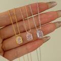 wholesale S925 Sterling Silver French Hit Women's Necklace with 8A Cubic Zirconia Square Ice-Cut Pendant, Elegant Design Collarbone Chain-0-0