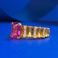 wholesale Metal: S925 Silver Gold Plated Style: Exquisite Vintage Hong Kong Style Red Tourmaline 6*8 Wide Square Ring Fashion Item-0-1
