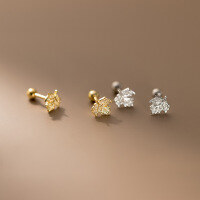 wholesale S925 Sterling Silver Forest-style Sweet Maple Leaf Threaded Stud Earrings, Unique Design Everyday Wear Accessories M05122-S925 silver pair silver>925 silver