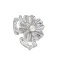 wholesale S925 Sterling Silver Korean Version Ins Minimalist Style Elegant Luxury Irregular High-End Pearl Flower Open Adjustable Ring for Women-0-6