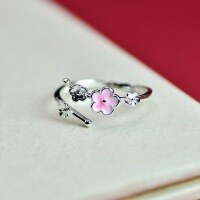 wholesale 925 Sterling Silver New Chinese Style Plum Blossom Ring for Women, Adjustable Open Finger Ring, Elegant and Fresh Peach Blossom Artistic Student Ring-One ring>Adjustable opening