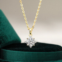14K Gold Plated 925 Silver Moissanite Four-Claw Pendant Necklace-1CT (zircon)  925 silver
