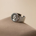 wholesale S925 Sterling Silver Literary Retro-Style Niche Design Thai Silver Portrait Coin Striped Ring R02673-0-2