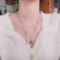 wholesale S925 Sterling Silver Spliced Heart Green Zircon Pendant Tassel Necklace French Luxury Style Lady Necklace-0-0