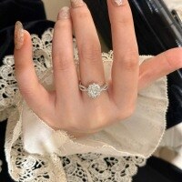 wholesale S925 Sterling Silver Rotating Firework-Style Exquisite Pigeon Egg Oval Diamond Engagement Ring, Unique Design with High-End Luxurious Minimalist Appeal-Platinum>US No. 8 (Hong Kong 16-18)
