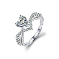 S925 Sterling Silver Heart-Shaped Moissanite Ring, Direct Supplier-Heart-shaped ring (white gold)  1-carat moissanite (6.5mm heart shape)