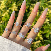 wholesale S925 Sterling Silver Wedding-style Ring for Women with Ice Flower Cut, Pear-shaped Oval, Square Sugar Zirconia Design, Fashionable and Elegant Band-Platinum DY121115-SW-WH>5