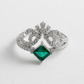 wholesale S925 Sterling Silver Dully Light Luxury Lab-Grown Zambian Emerald Princess Cut Crown Ring for Women-0-1