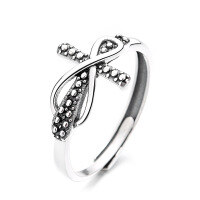 wholesale S925 Sterling Silver Vintage Retro Creative Pattern Figure-8 Cross Ring Ethnic Fashion Index Finger Ring-643FJ/approx. 2.5g Adjustable opening