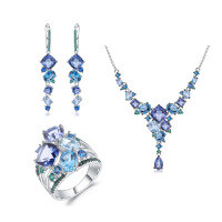 wholesale S925 Sterling Silver Designer High-End Luxury Jewelry Set with Natural Topaz Ring, Earrings, and Pendant-Ring 925 silver