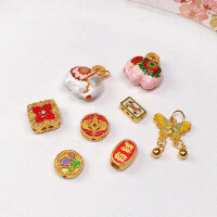 wholesale S925 silver gold-plated, auspicious elephant Tibetan transport rocking horse enamel pendant, same as in gold stores, DIY accessory semi-finished product-Square