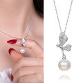 wholesale New Pure Silver 7-8mm Near-Round Freshwater Pearl Angel Pendant Fashion Women's Jewelry Gift Wholesale-0-0