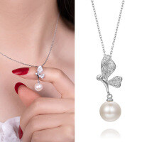 wholesale New Pure Silver 7-8mm Near-Round Freshwater Pearl Angel Pendant Fashion Women's Jewelry Gift Wholesale-7-8mm pearl + 5A zircon &gt; sterling silver