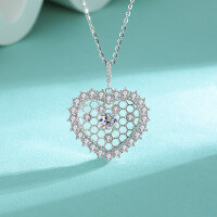 wholesale Silver Moissanite Heart Necklace Zircon Pendant Fashion Jewelry Simple Micro-Paved Choker Wholesale-50-point (zircon) necklace>925 silver
