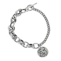 wholesale S925 Sterling Silver SLB0013 Korean Version Ins Small Design Retro Vintage Textured Portrait Round Plate OT Buckle Bracelet for Women-Vintage Silver 925 Silver