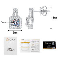 S925 Sterling Silver Cross-border Moissanite Stud Earrings, 1ct Princess Cut.-50 points + 50 points D-color moissanite  925 silver
