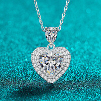 S925 Sterling Silver Moissanite Women's Necklace with Heart Pendant-8mm heart-shaped zircon  925 silver