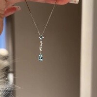 wholesale S925 Sterling Silver Meteor Shower Aquamarine Diamond Drop Pendant Necklace, Small Batch Design, Luxury High-End Feel Women's Collarbone Chain-Platinum 925 silver