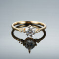 Champagne Gold Plated Sterling Silver Moissanite Six-Prong Crown Ring-0-0
