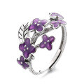 wholesale S925 Sterling Silver Enamel Drip Glaze Vivid Purple and Red Small Flower Ring, Fresh and Sweet Pastoral Style-0-6