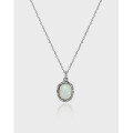 wholesale S925 Sterling Silver Korean-style Synthetic Opal Collarbone Necklace, Ins-0-0