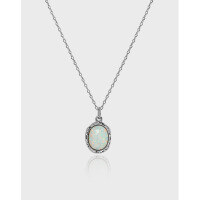 wholesale S925 Sterling Silver Korean-style Synthetic Opal Collarbone Necklace, Ins-Platinum 925 silver