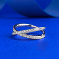 wholesale S925 Silver Zhuo Zhifan Cross Ring for Women, Proposal Ring with Micro-Paved Half Diamond, Simple, Fashionable, and Personalized European-American Style-0-1