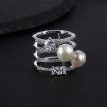 wholesale S925 Sterling Silver Natural Freshwater Pearl Ring Fashionable and Unique Light Luxury High-End Gemstone Set Ring-0-4