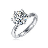 S925 Silver Moissanite Six-Claw Light Luxury Adjustable Ring-Six-prong ring, 3ct/9.0mm
