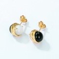 wholesale S925 Sterling Silver Gold Plated New Fashion Minimalist Black Onyx Earrings Women Small Luxury Jewelry Wholesale-0-2