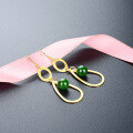 wholesale Metal Material First: S925 Sterling Silver, Antique Gold Plated New Chinese Chic Style Earrings, Luxury Long Drop Ear Threads with Imitation Jade Ear Pendants-0-3