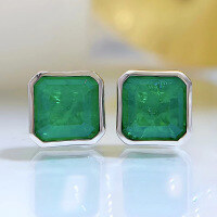 wholesale Sterling Silver, New European & American Style Simulated Emerald Stud Earrings for Women, 3 Carat Prong-Set Ear Jewelry-E184 Emerald 925 Silver
