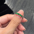 wholesale S925 Silver 40-Point Green Zircon Ring with Luxurious Halo Setting, European and American Style Women's Ring-0-2