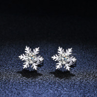 Sterling Silver Snowflake Earrings with Moissanite for Women-1 carat (set with zircon)  925 silver