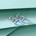 wholesale 925 Sterling Silver Two-Tone Zircon Ear Studs for Women, Small Niche Design, European and American Fashion, Rhombus and Square Shape, Blue Ear Accessories-0-4