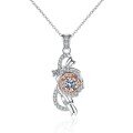 wholesale PT925 silver plated with PT950 gold women's moissanite flower pendant rose fashion necklace in stock for wholesale-0-4