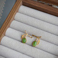 wholesale 925 silver inlaid natural Hetian jade (green and white) bamboo joint cabochon earrings for women-0-5