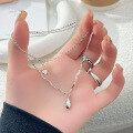 wholesale S925 Sterling Silver New Wave Waterdrop Necklace for Women, French Minimalist Style Versatile Unisex Daily Commute Collarbone Chain-0-2