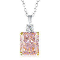 wholesale 925 Silver Zhuo Zhifan New 10*12 Pink Diamond Ice Flower Cut Women's Pink Diamond Necklace European and American Water Wave Chain Necklace for Women-Pink Diamond Necklace 925 Silver