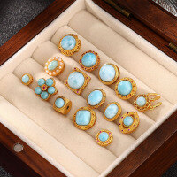 wholesale Gold-plated S925 Ancient Silver Inlaid Dreamcatcher Aquamarine Larimar Beaded Necklace DIY Jewelry Accessories-4m Jihai Stone