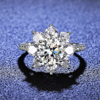 Silver Moissanite Ring Sunflower Design Wholesale Live Stream-2 carats (D color moissanite)  15 yards