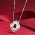 wholesale Live new product S925 silver necklace with white mother-of-pearl inlay and pigeon blood red 4*6mm pendant for women, available for dropshipping-0-2