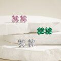 wholesale S925 Sterling Silver Korean Style Hot-selling Women's Earrings, Heart-shaped Four-leaf Clover with Zirconia Inlay, Fashionable and Elegant Love Ear Accessories for Women-0-0