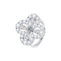 Metal Micro-Pave Moissanite Four-Leaf Clover Twist Band Ring-0-3