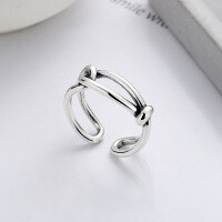 wholesale S925 Sterling Silver Irregular Cross Knot Open Ring, Fashionable Commuting Unisex Versatile Band-1007J/approx. 4.5g Adjustable opening