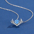 wholesale S925 Sterling Silver Maker "The Rest of My Life with You" Blue Diamond Antler Set Necklace for Women, Fashion Heartthrob Pendant for Christmas Birthday-0-1