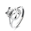 wholesale S925 sterling silver retro Chinese-style cute 3D lucky cat ethnic auspicious open ring-0-5