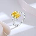 wholesale 925 Sterling Silver Flame Ice Flower Cut Heart-Shaped Square Zircon Ring for Women, High-End Sense Luxury 8*11 Color Gem High Carbon Zircon Women's Ring-0-3