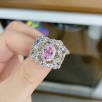 wholesale S925 Sterling Silver Lace Wheat Ring for Women, Italian Buccellati Craftsmanship, Vintage Palace Style Openwork with Pink Diamond-Light pink-CBJZ205 8