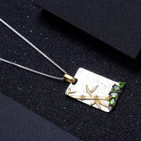 wholesale S925 Sterling Silver New Chinese Style Gemstone Pendant Original Design with Natural Diopside Topaz Amethyst Necklace-Natural diopside pendant